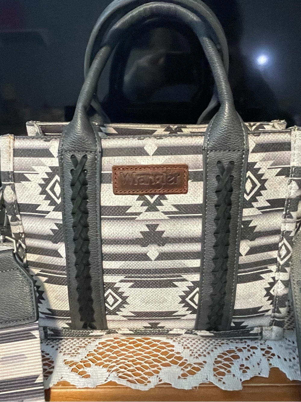 Wrangler Black and Gray Aztec purse